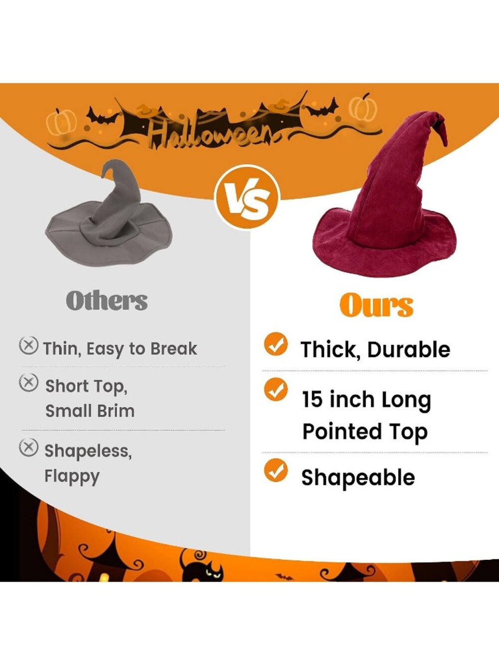Women's Wine Halloween Wizard Witch Hats Cosplay Costume Accessory For Party - Picture 4 of 7